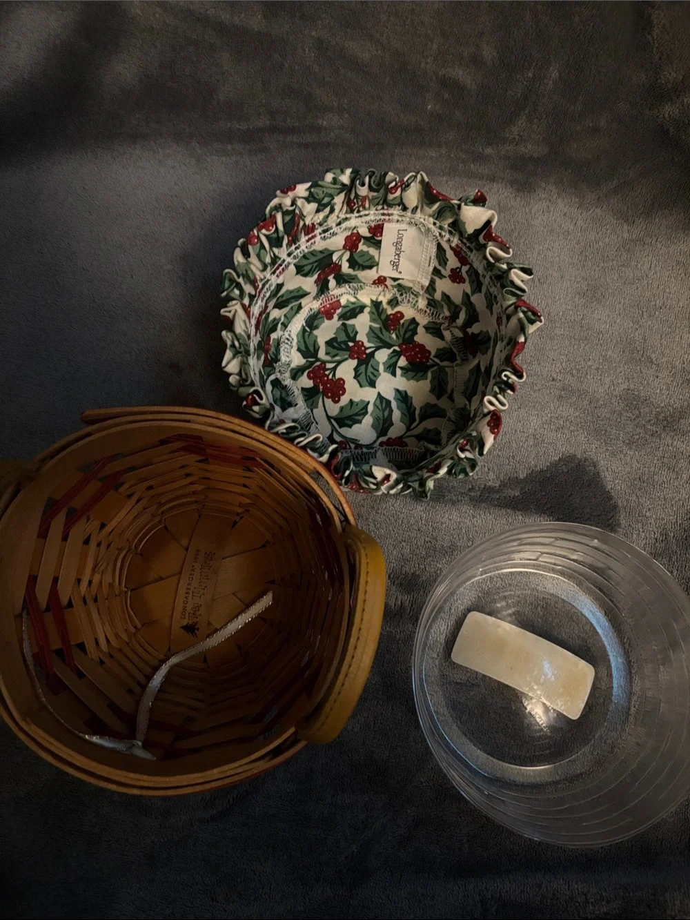 Longaberger 1999 tree trimming Peppermint Woven Holiday Basket with Fabric Liner